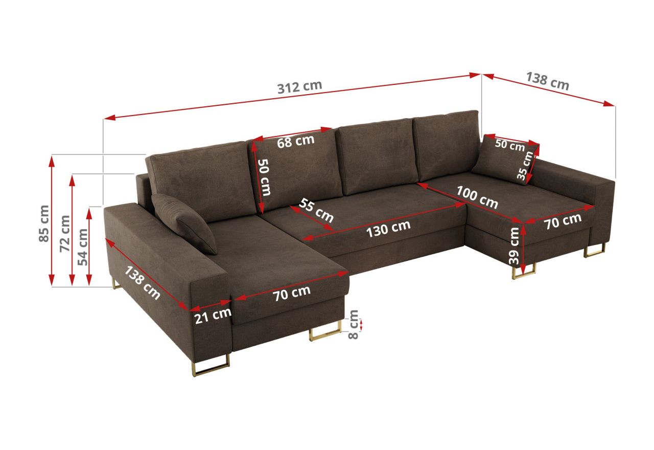 Narożnik DORIAN U - uniwersalny - brązowy, welwet