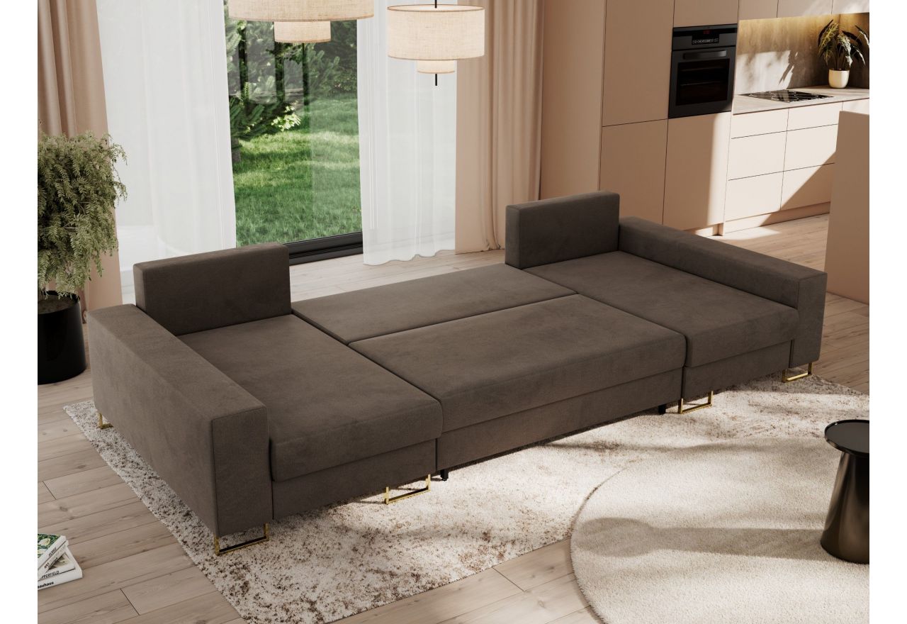 Narożnik DORIAN U - uniwersalny - brązowy, welwet