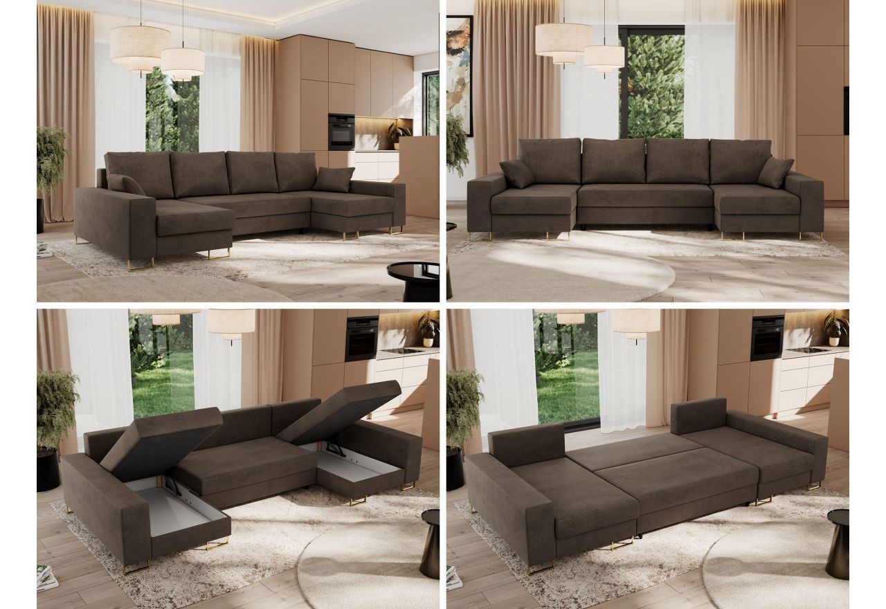 Narożnik DORIAN U - uniwersalny - brązowy, welwet