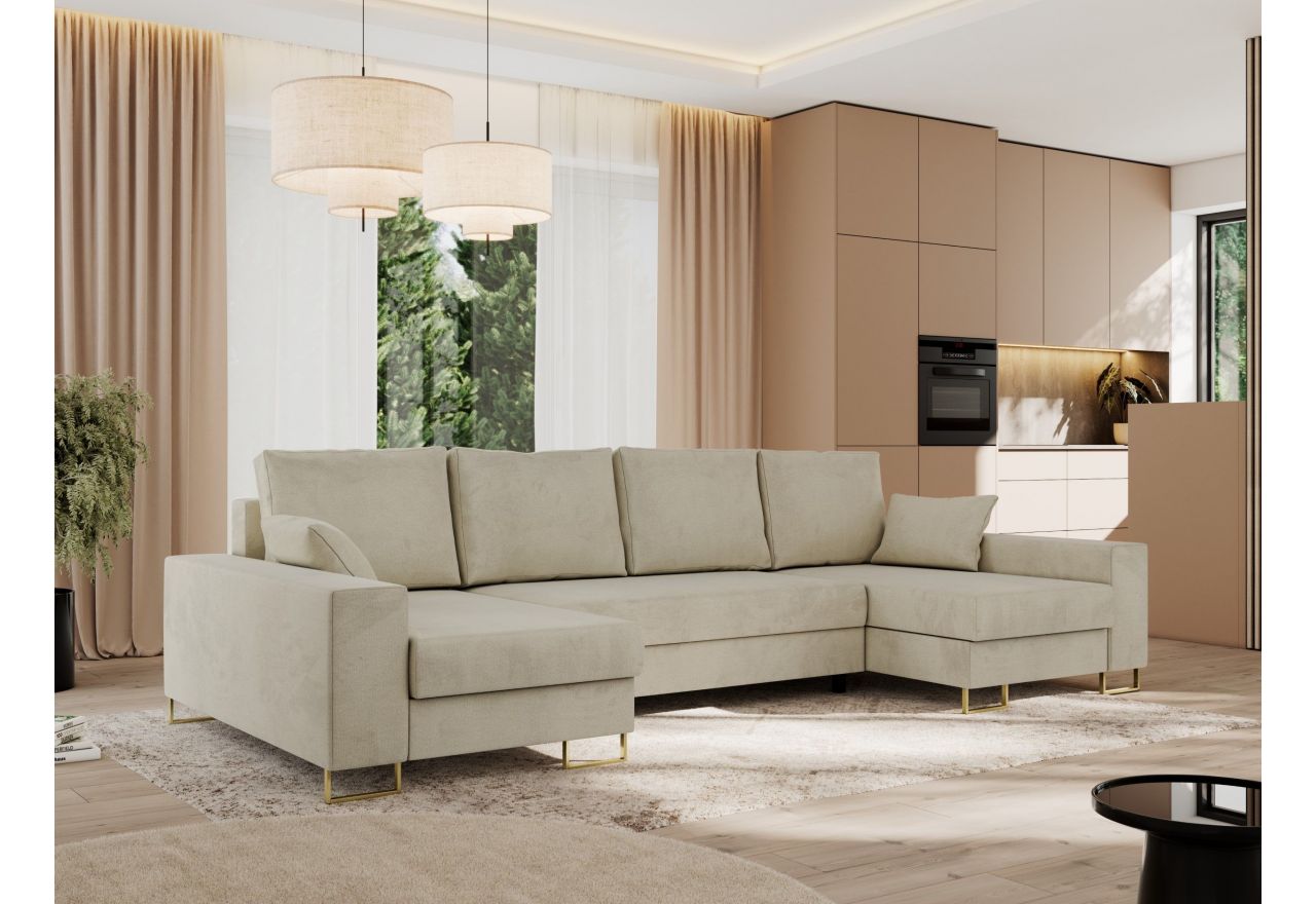 Narożnik DORIAN U - uniwersalny - beżowy, welwet