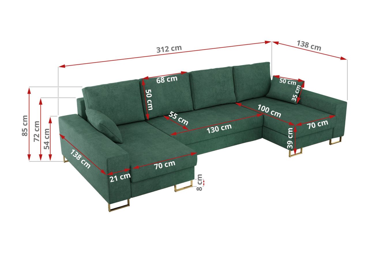 Narożnik DORIAN U - uniwersalny - zielony, struktura