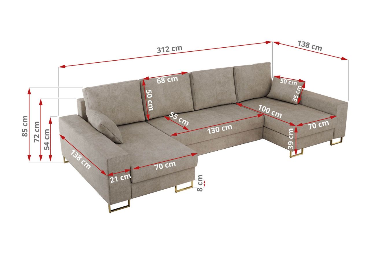 Narożnik DORIAN U - uniwersalny - beżowy, struktura