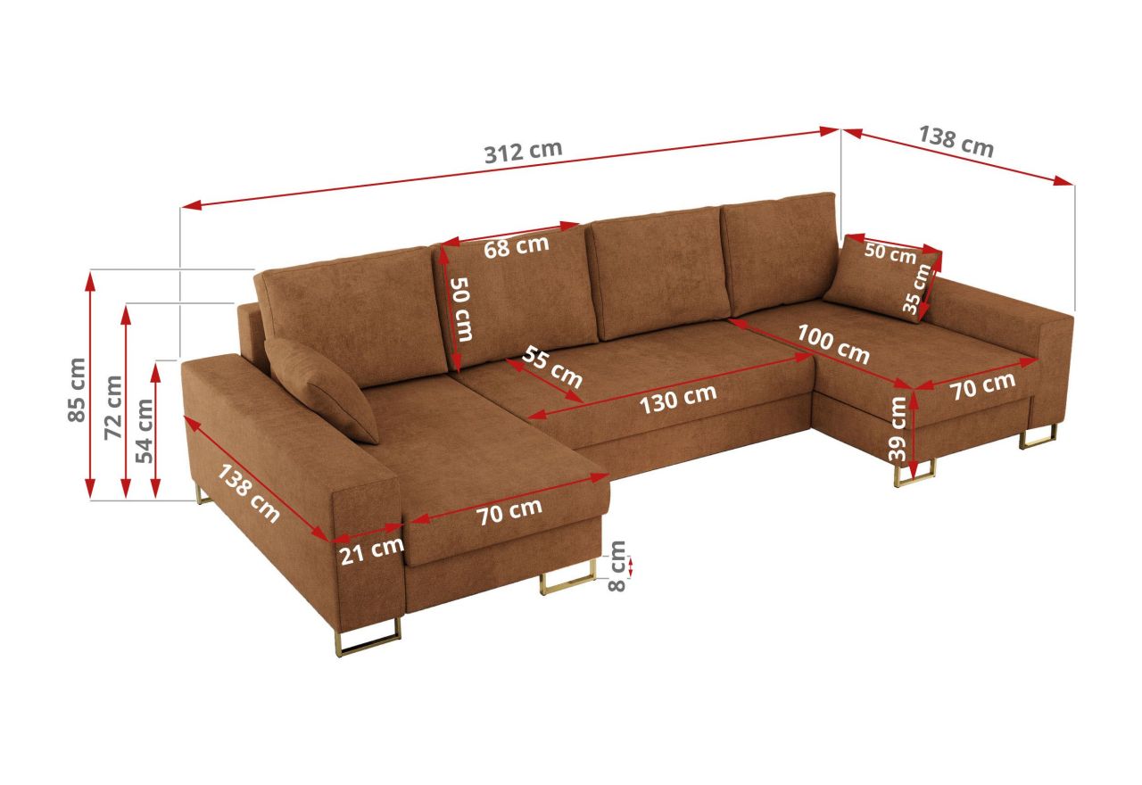 Narożnik DORIAN U - uniwersalny - pomarańczowy, struktura
