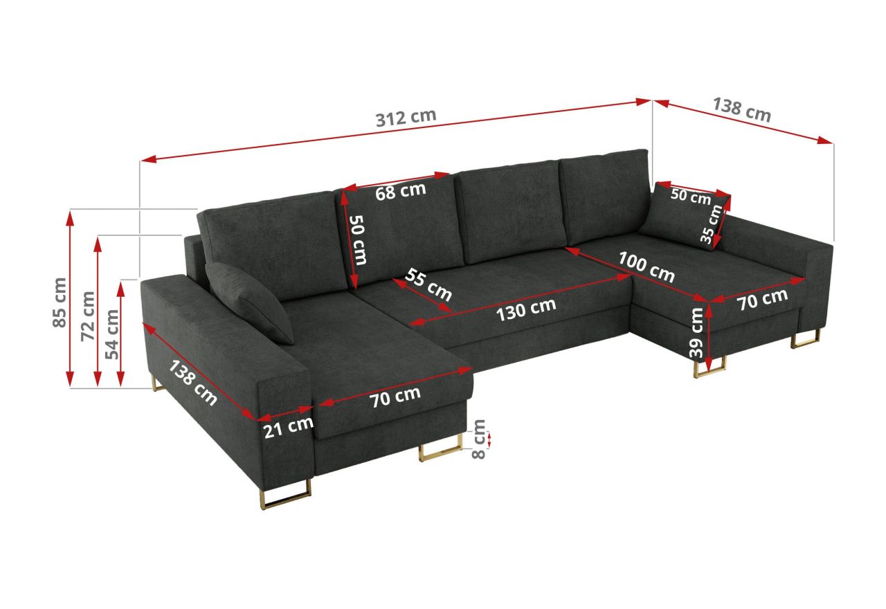 Narożnik DORIAN U - uniwersalny - ciemnoszary, struktura