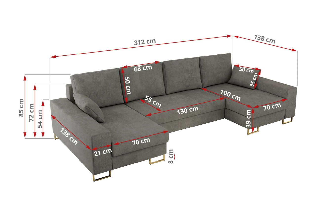 Narożnik DORIAN U - uniwersalny - szary, struktura