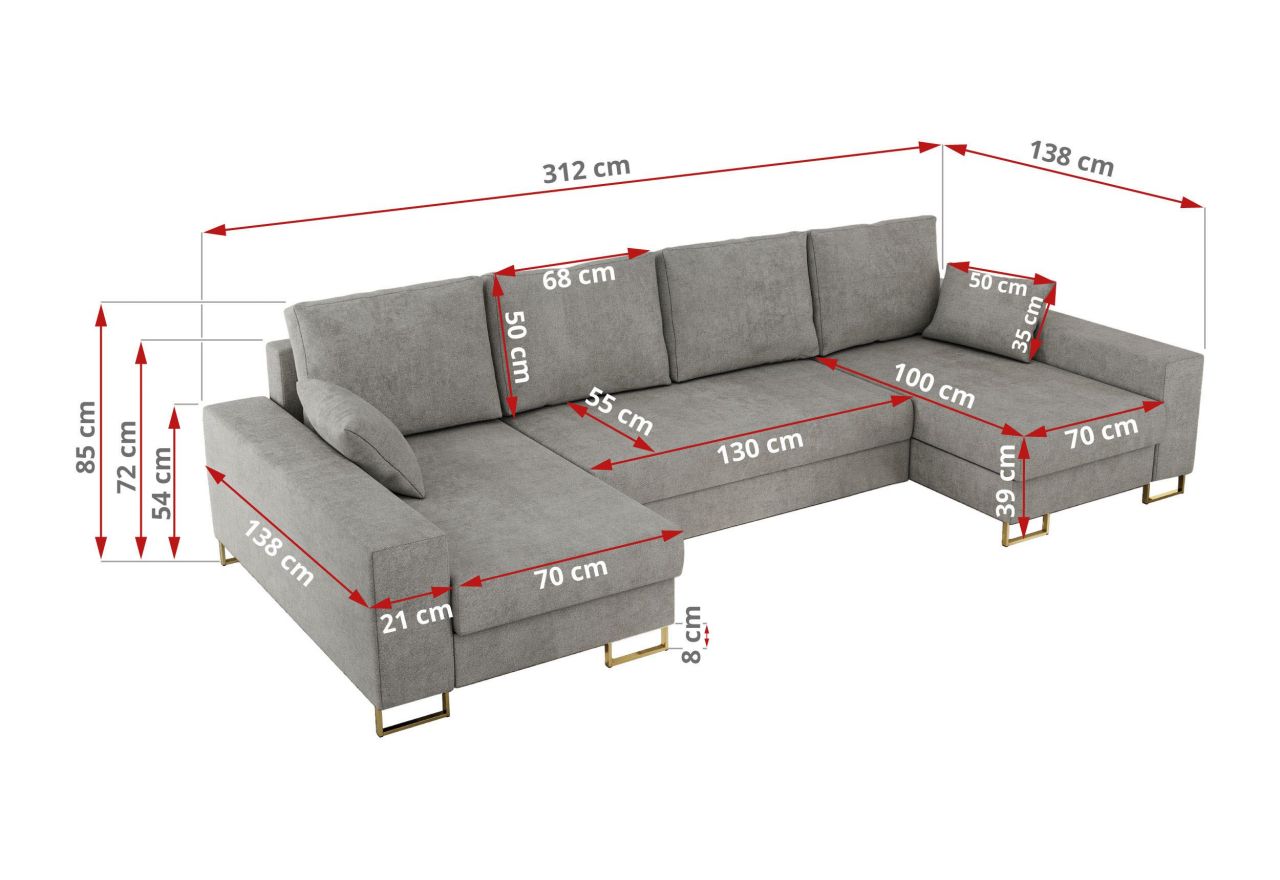 Narożnik DORIAN U - uniwersalny - jasnoszary, struktura