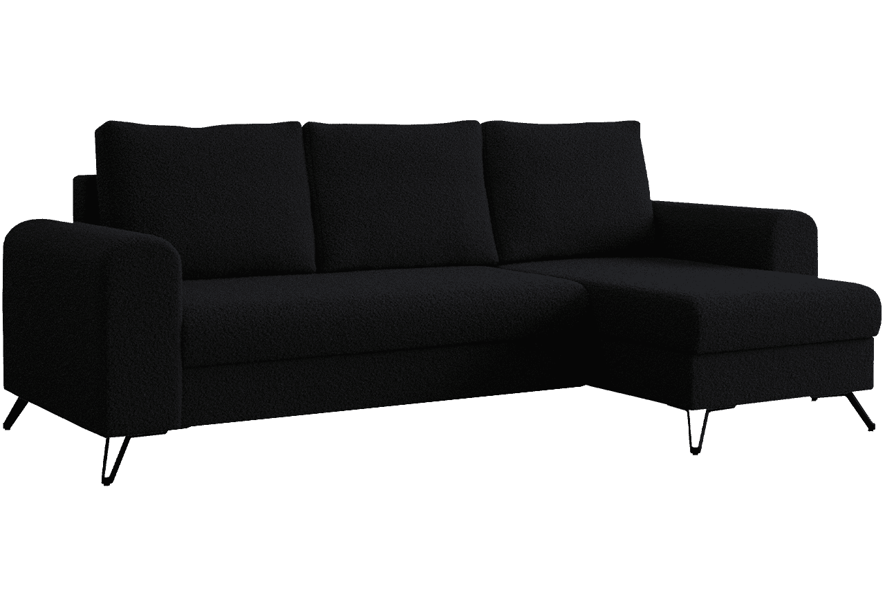 Narożnik HUGO L - uniwersalny - czarny, boucle