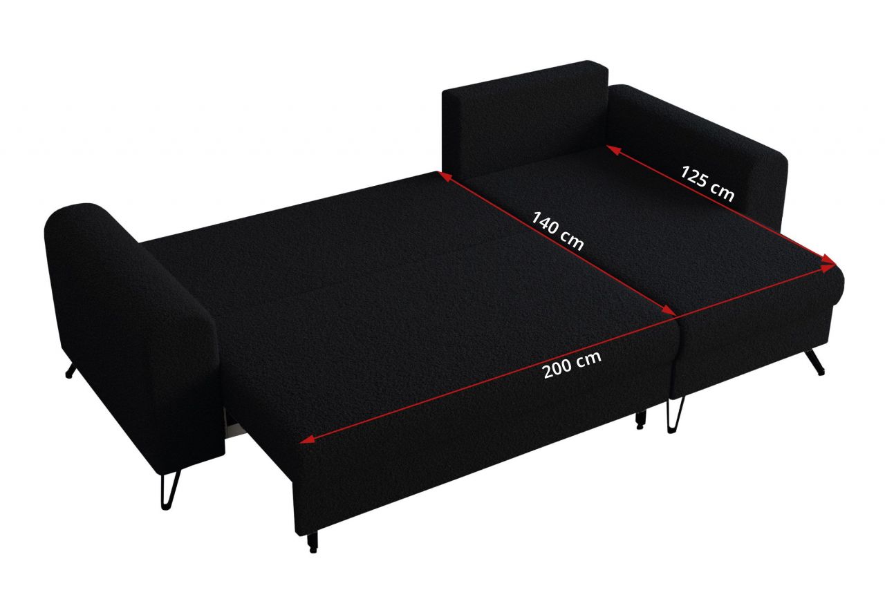 Narożnik HUGO L - uniwersalny - czarny, boucle