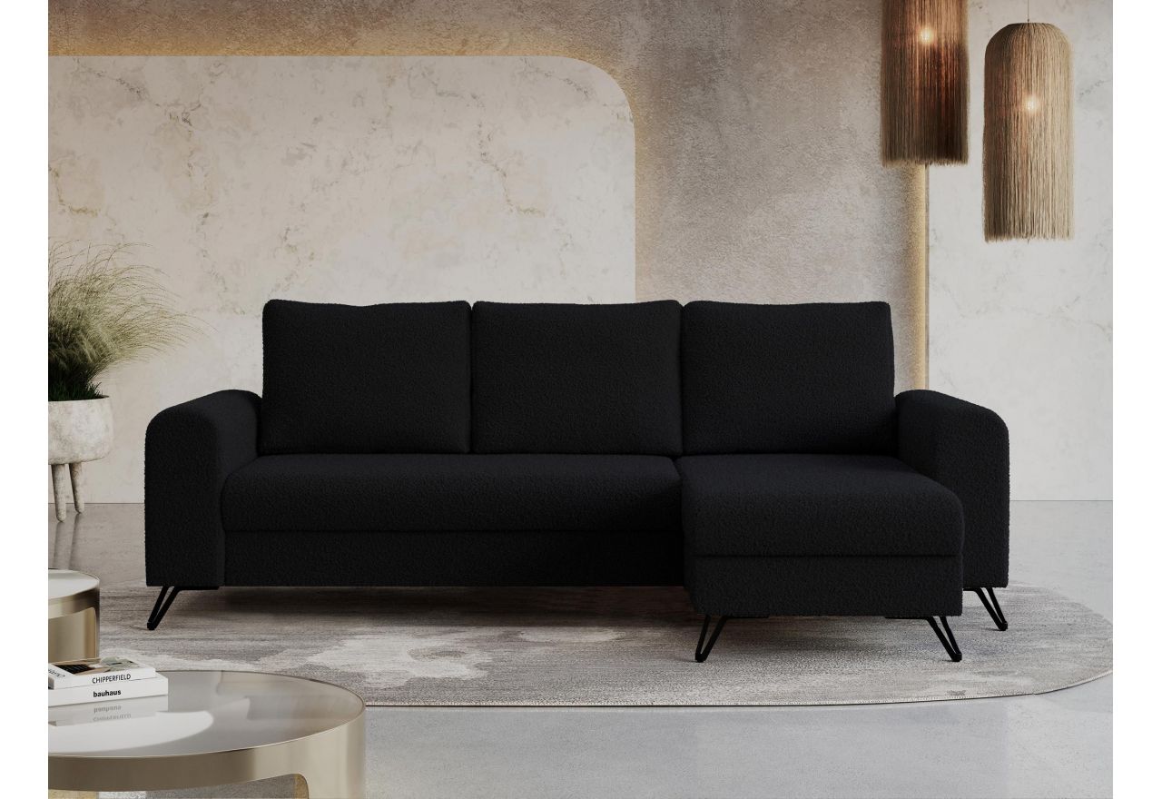 Narożnik HUGO L - uniwersalny - czarny, boucle