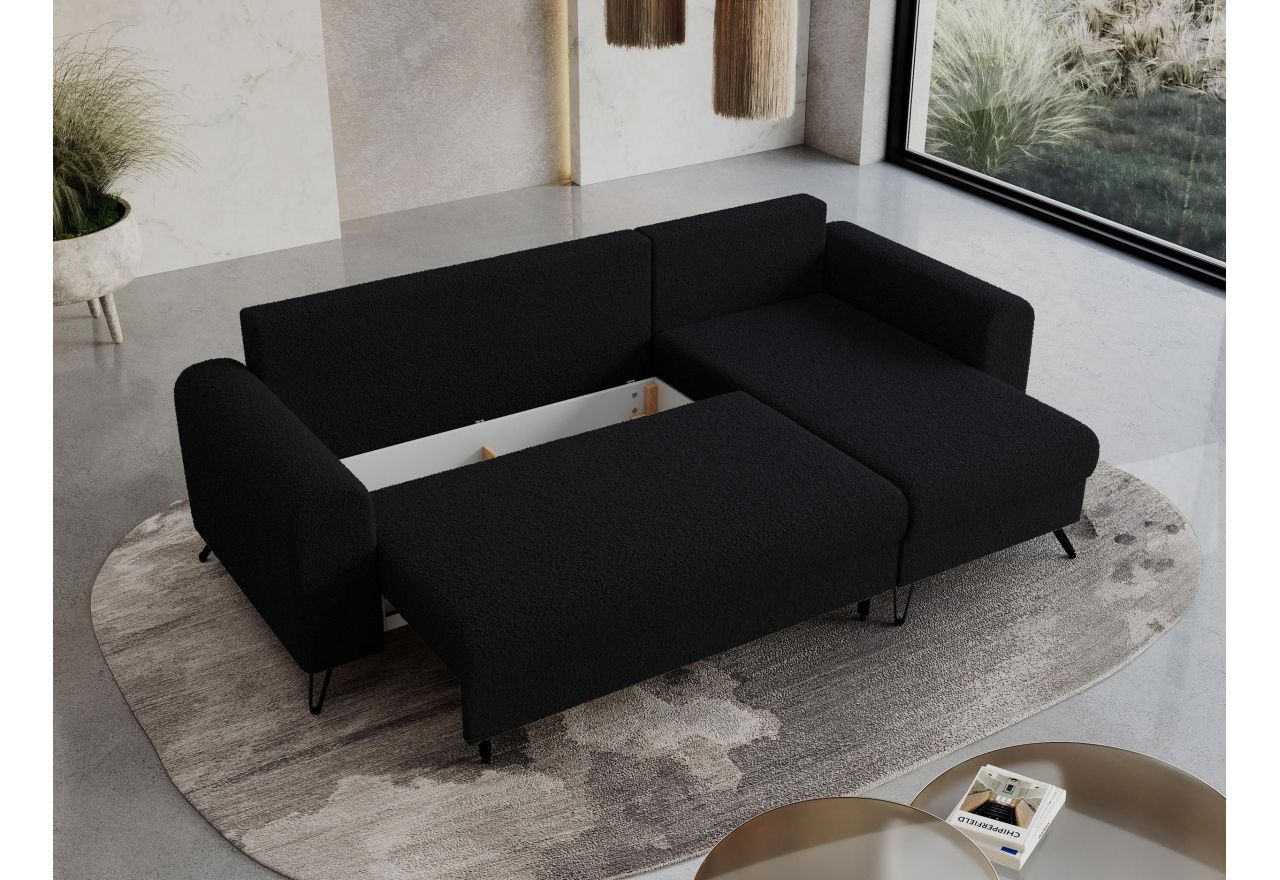 Narożnik HUGO L - uniwersalny - czarny, boucle