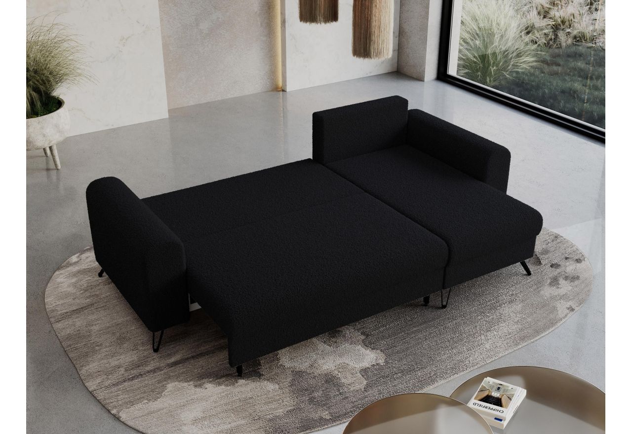 Narożnik HUGO L - uniwersalny - czarny, boucle