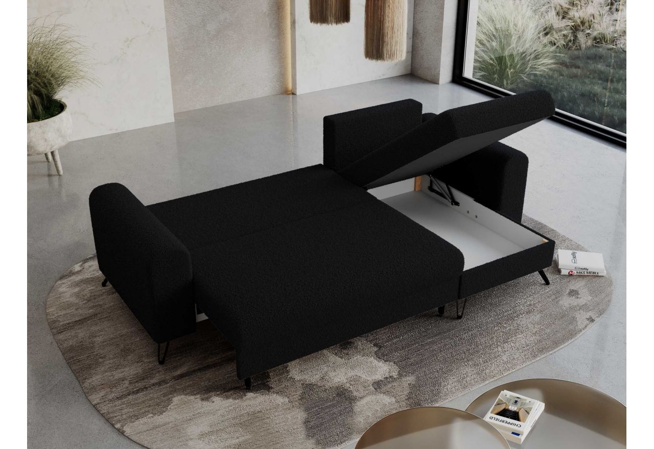 Narożnik HUGO L - uniwersalny - czarny, boucle