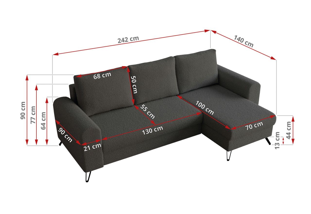Narożnik HUGO L - uniwersalny - ciemnoszary, boucle