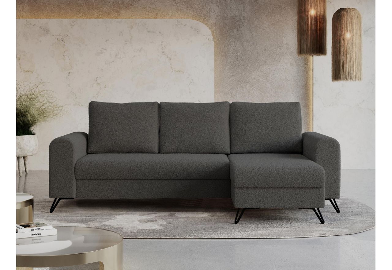 Narożnik HUGO L - uniwersalny - ciemnoszary, boucle