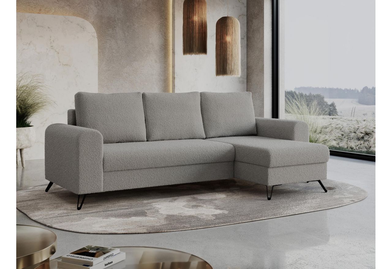 Narożnik HUGO L - uniwersalny - jasnoszary, boucle