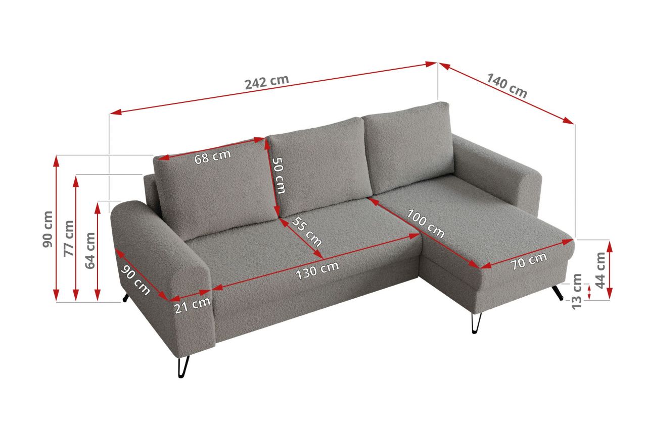 Narożnik HUGO L - uniwersalny - jasnoszary, boucle