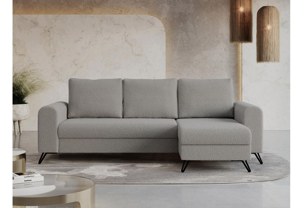 Narożnik HUGO L - uniwersalny - jasnoszary, boucle