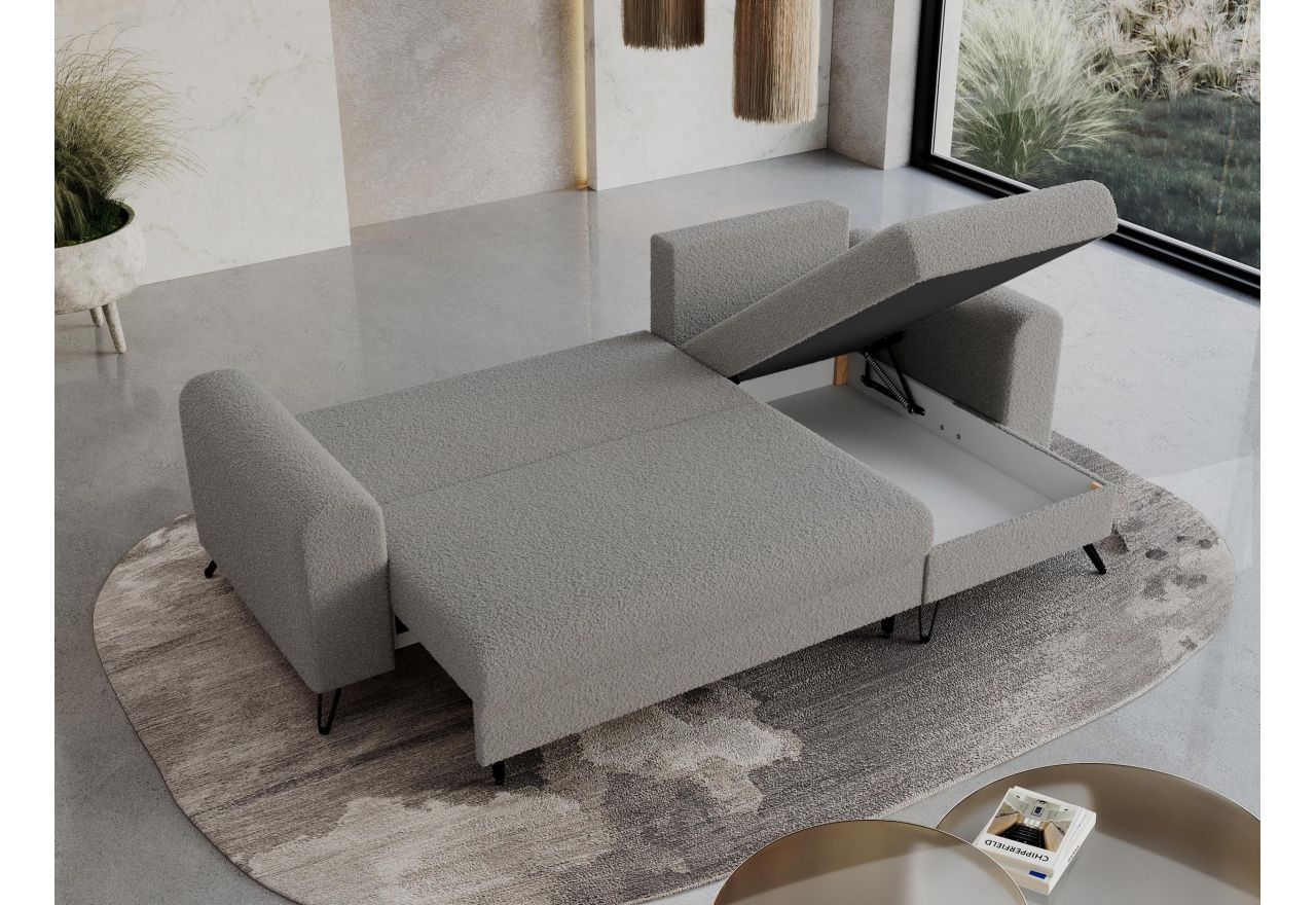 Narożnik HUGO L - uniwersalny - jasnoszary, boucle