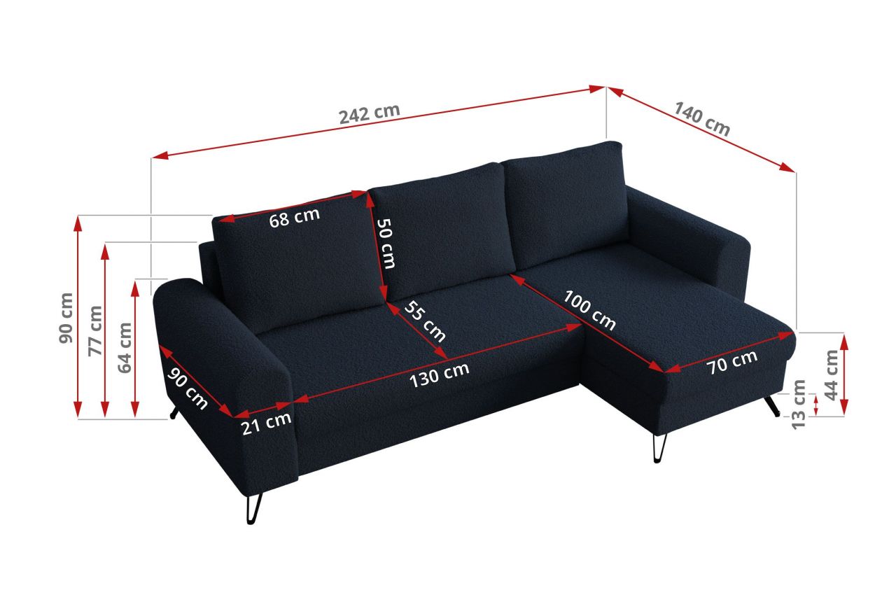 Narożnik HUGO L - uniwersalny - ciemnoniebieski, boucle
