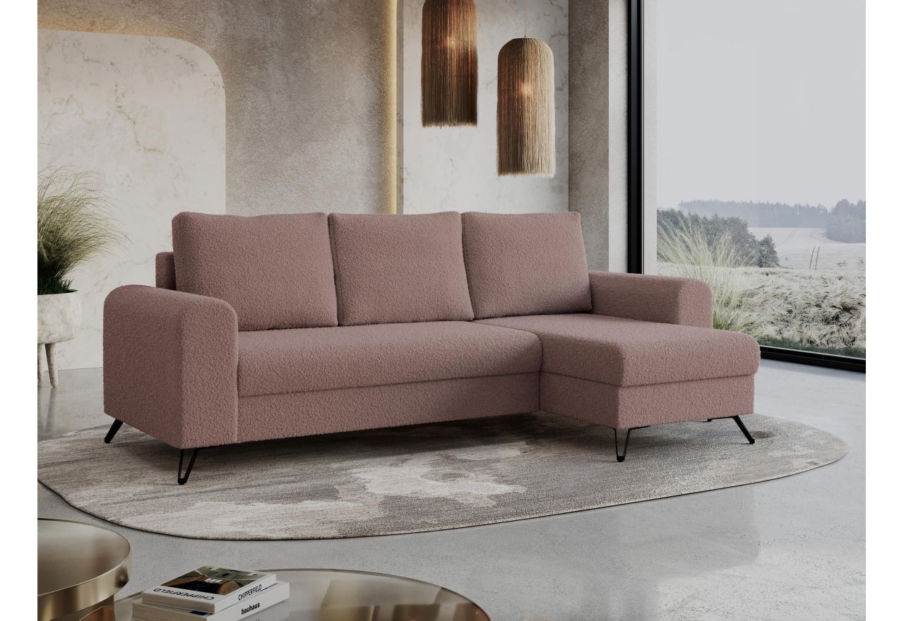 Narożnik HUGO L - uniwersalny - różowy, boucle