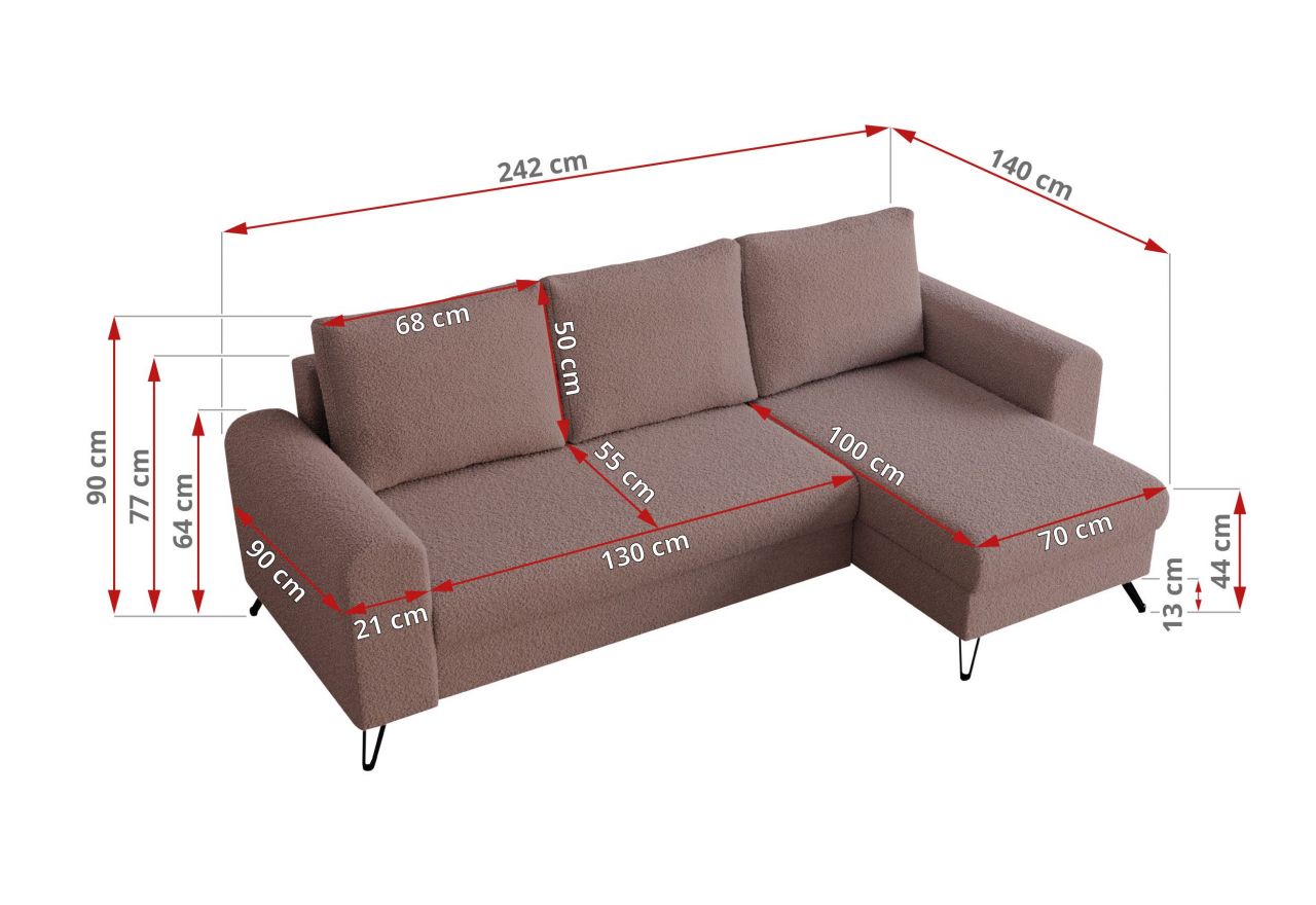 Narożnik HUGO L - uniwersalny - różowy, boucle