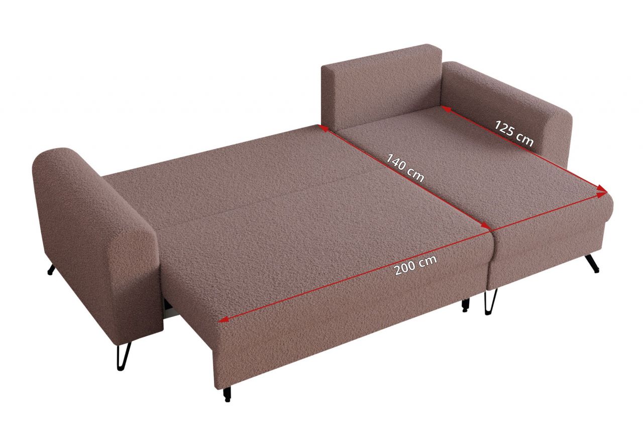 Narożnik HUGO L - uniwersalny - różowy, boucle