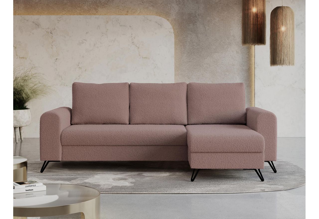 Narożnik HUGO L - uniwersalny - różowy, boucle