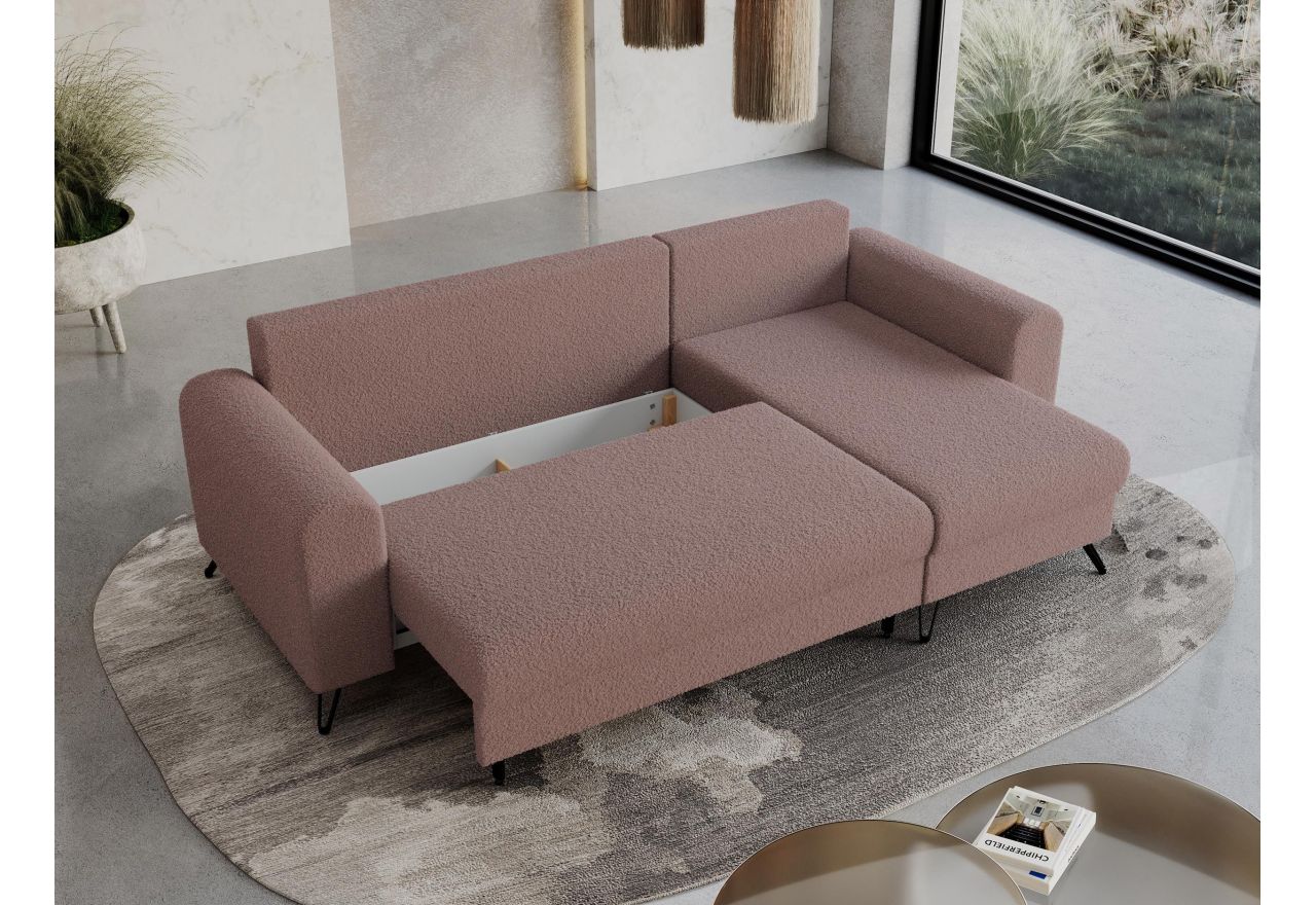 Narożnik HUGO L - uniwersalny - różowy, boucle