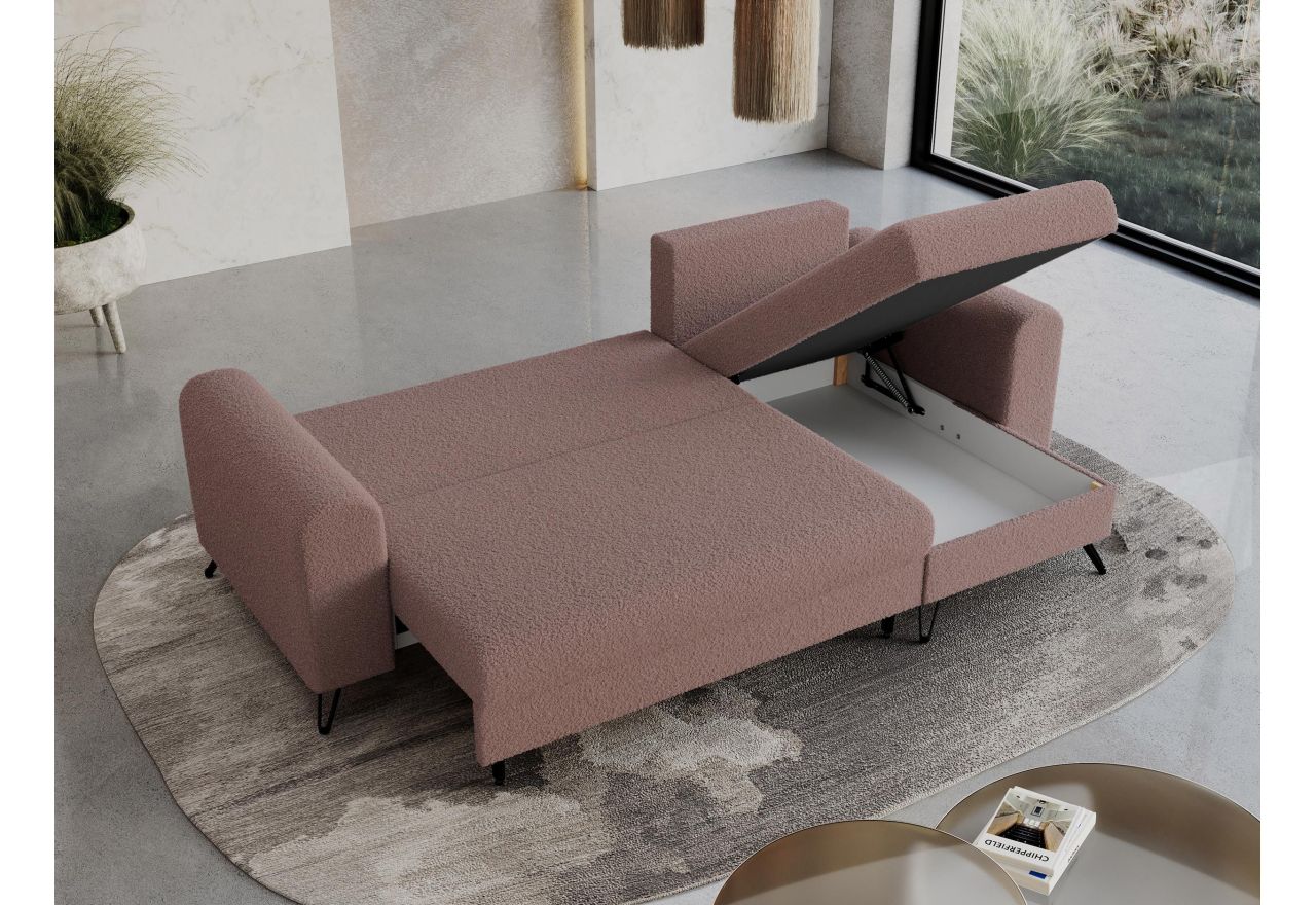 Narożnik HUGO L - uniwersalny - różowy, boucle