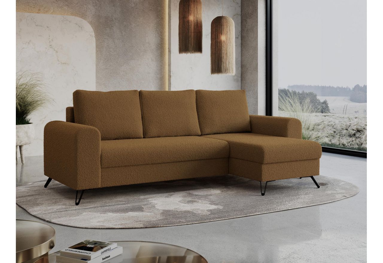 Narożnik HUGO L - uniwersalny - brązowy, boucle