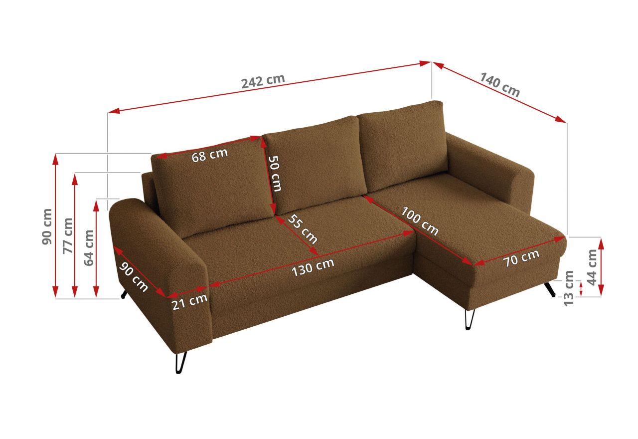 Narożnik HUGO L - uniwersalny - brązowy, boucle