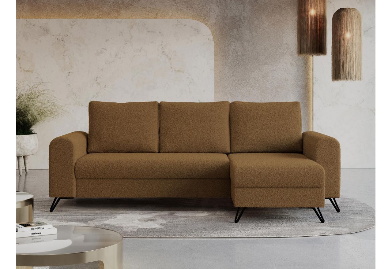 Narożnik HUGO L - uniwersalny - brązowy, boucle