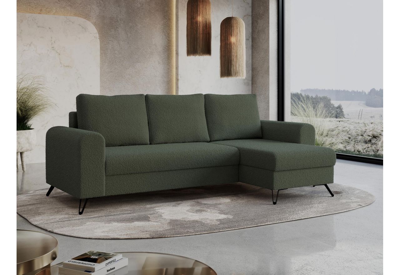 Narożnik HUGO L - uniwersalny - zielony, boucle