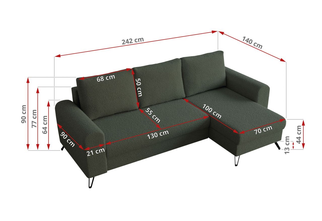Narożnik HUGO L - uniwersalny - zielony, boucle