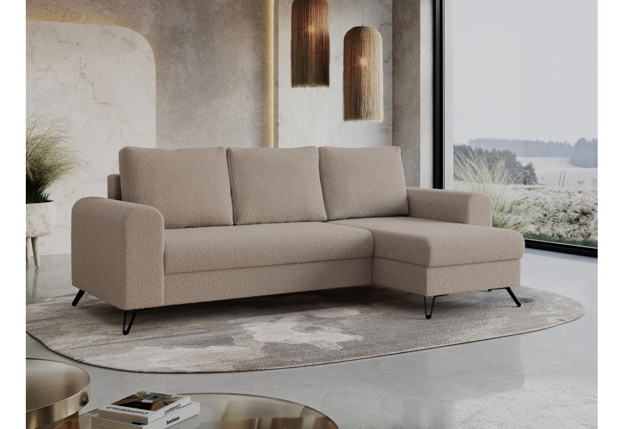 Narożnik HUGO L - uniwersalny - jasnobrązowy, boucle