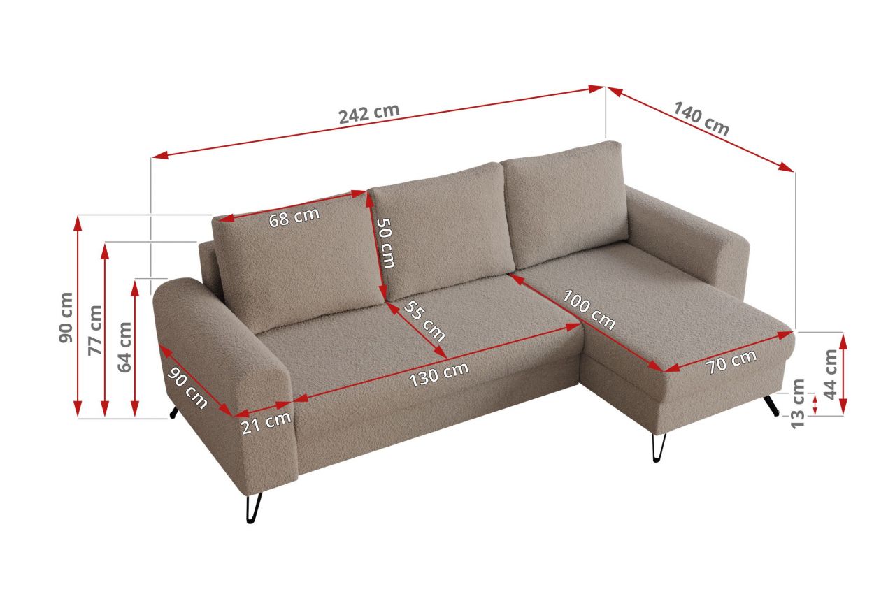 Narożnik HUGO L - uniwersalny - jasnobrązowy, boucle