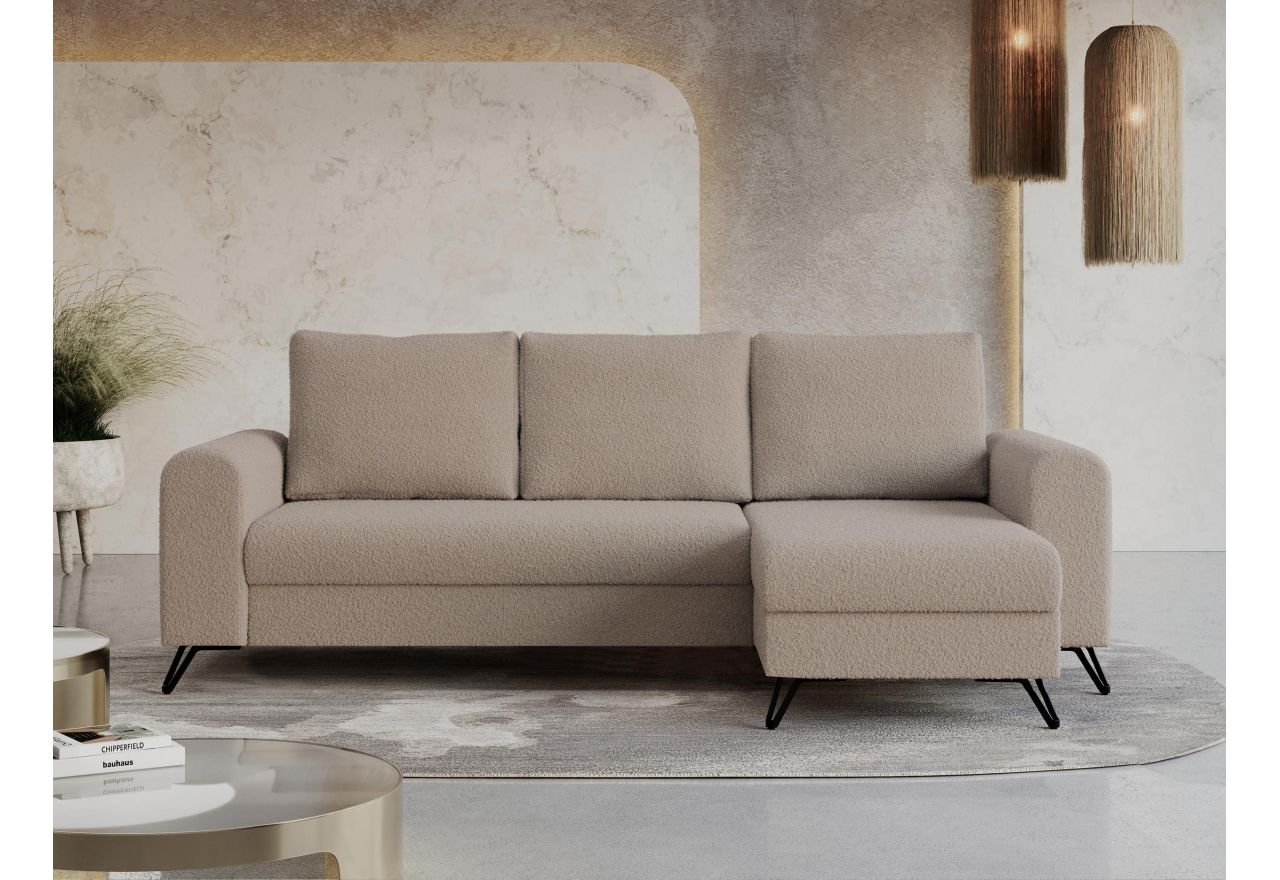 Narożnik HUGO L - uniwersalny - jasnobrązowy, boucle