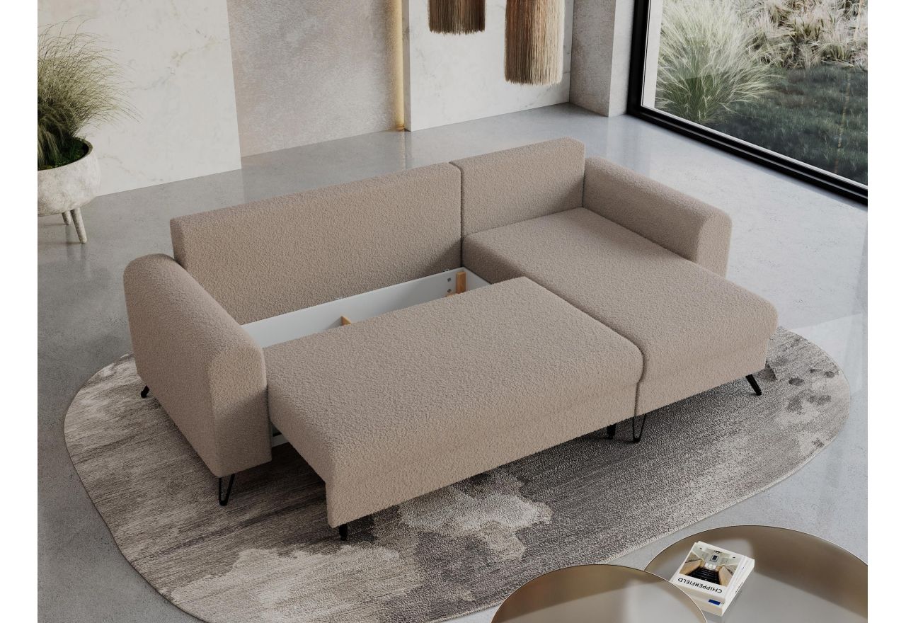 Narożnik HUGO L - uniwersalny - jasnobrązowy, boucle