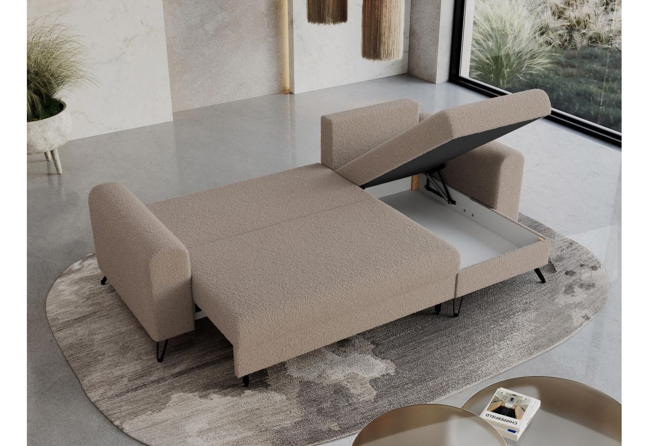 Narożnik HUGO L - uniwersalny - jasnobrązowy, boucle