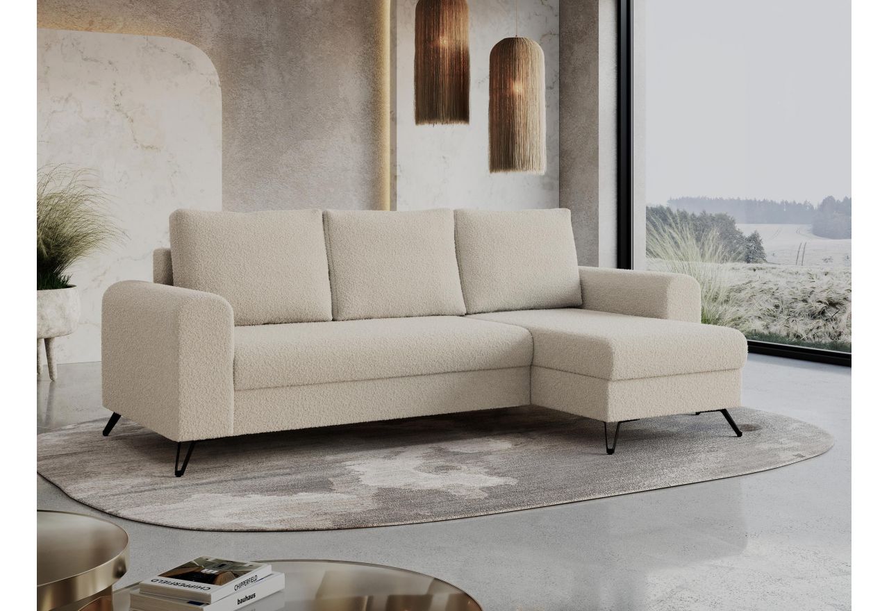 Narożnik HUGO L - uniwersalny - kremowy, boucle