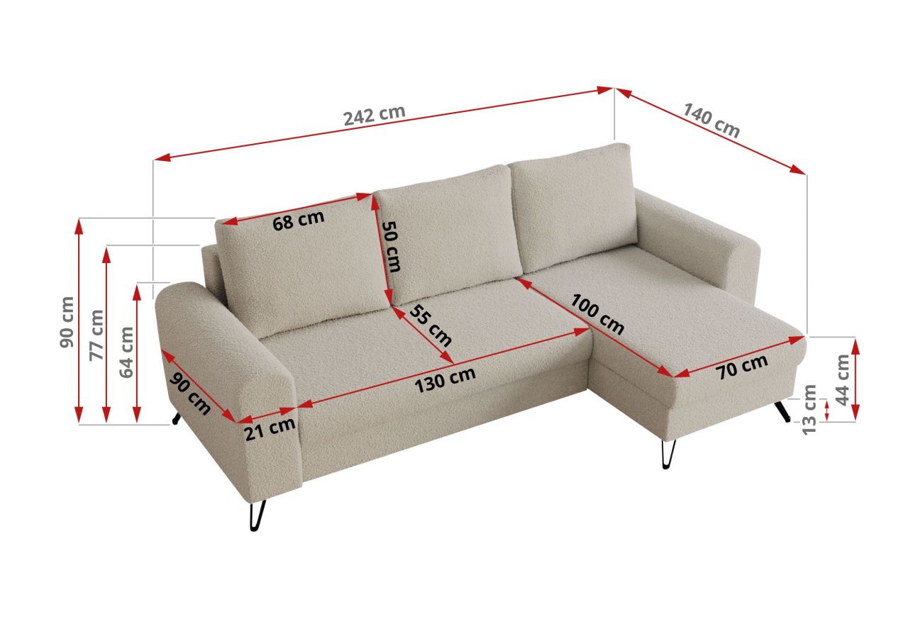 Narożnik HUGO L - uniwersalny - kremowy, boucle