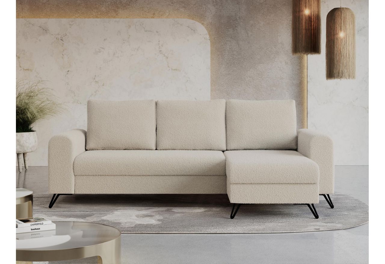 Narożnik HUGO L - uniwersalny - kremowy, boucle