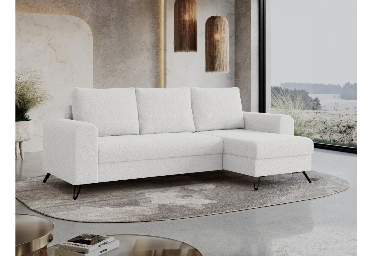 Narożnik HUGO L - uniwersalny - biały, boucle