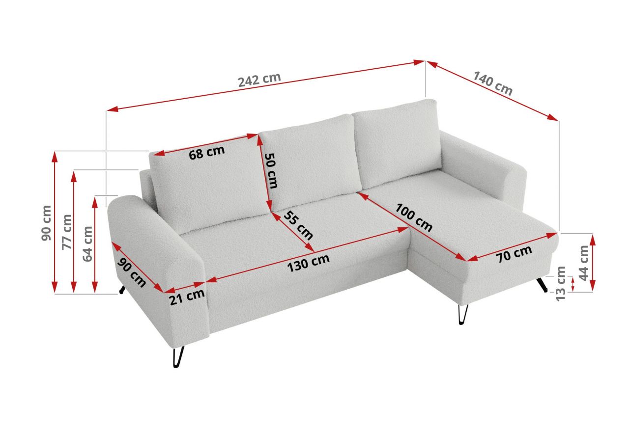 Narożnik HUGO L - uniwersalny - biały, boucle