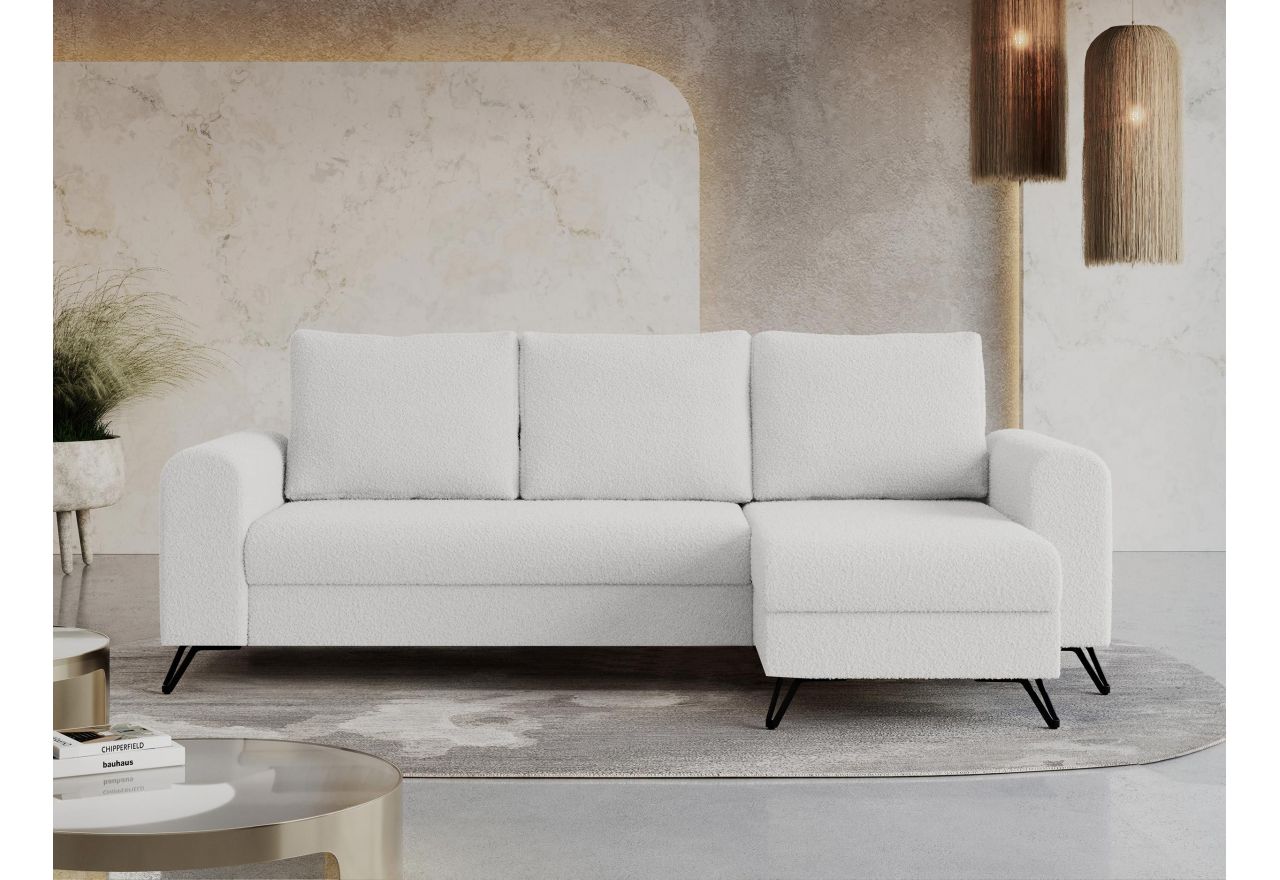 Narożnik HUGO L - uniwersalny - biały, boucle