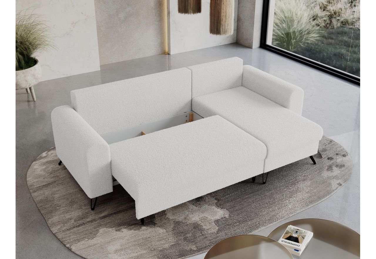 Narożnik HUGO L - uniwersalny - biały, boucle