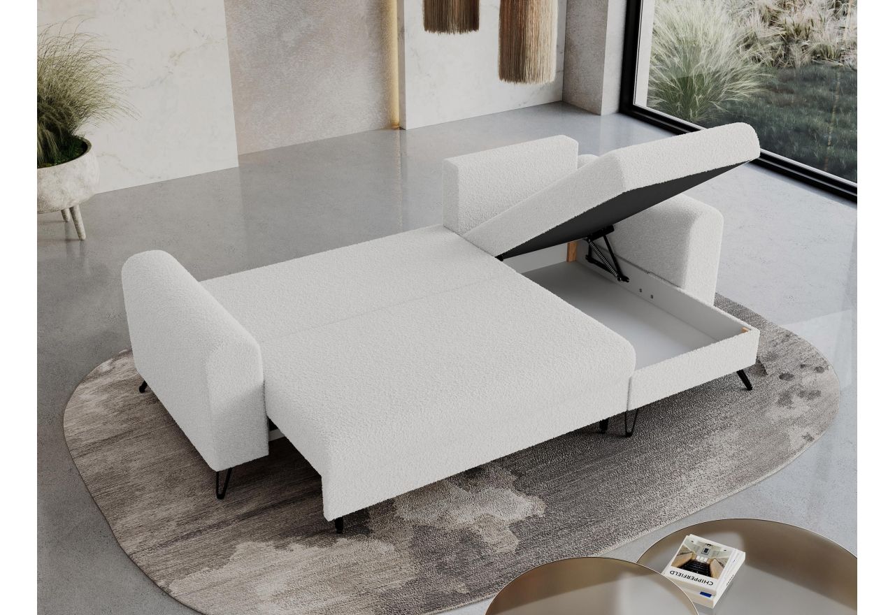 Narożnik HUGO L - uniwersalny - biały, boucle