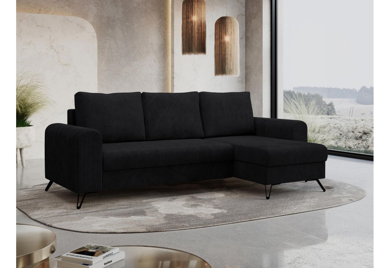 Narożnik HUGO L - uniwersalny - czarny, sztruks