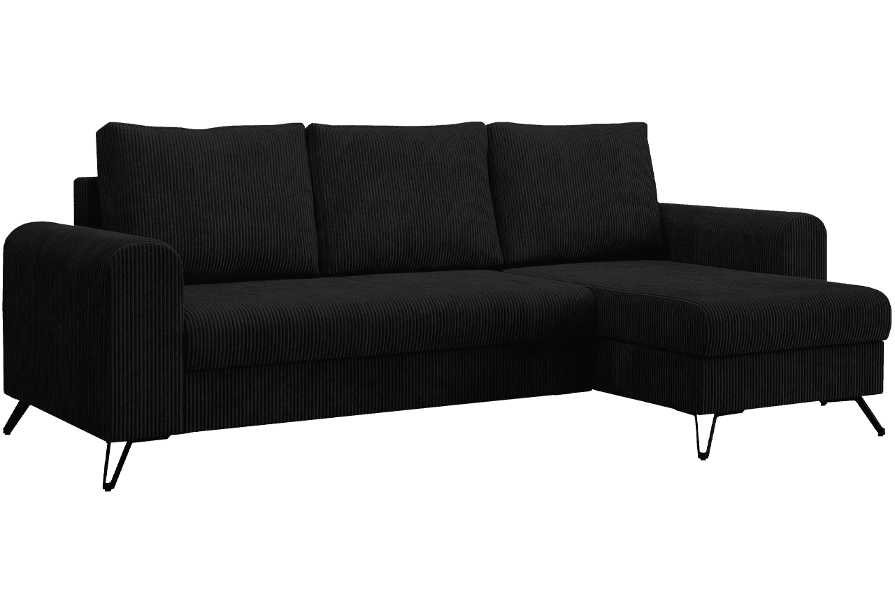 Narożnik HUGO L - uniwersalny - czarny, sztruks