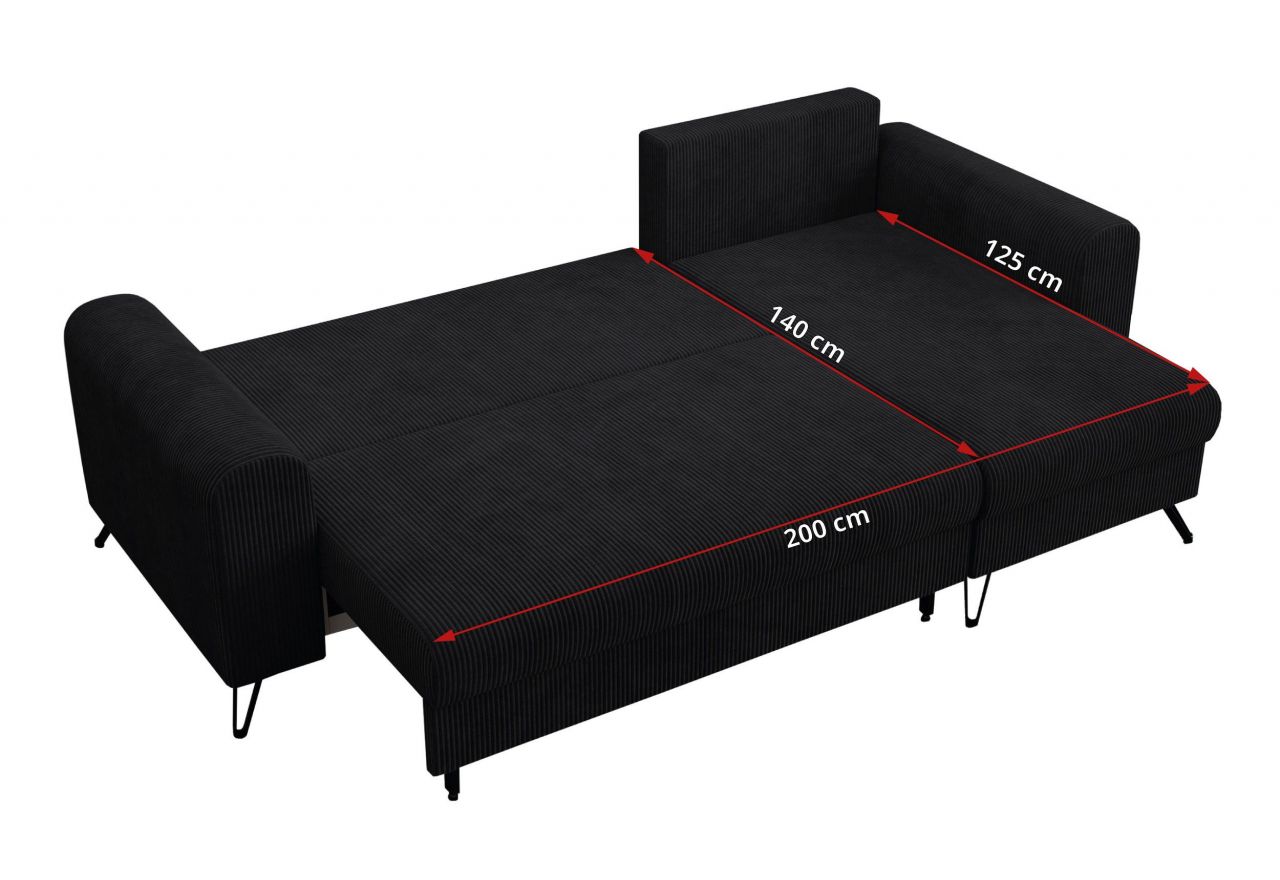 Narożnik HUGO L - uniwersalny - czarny, sztruks